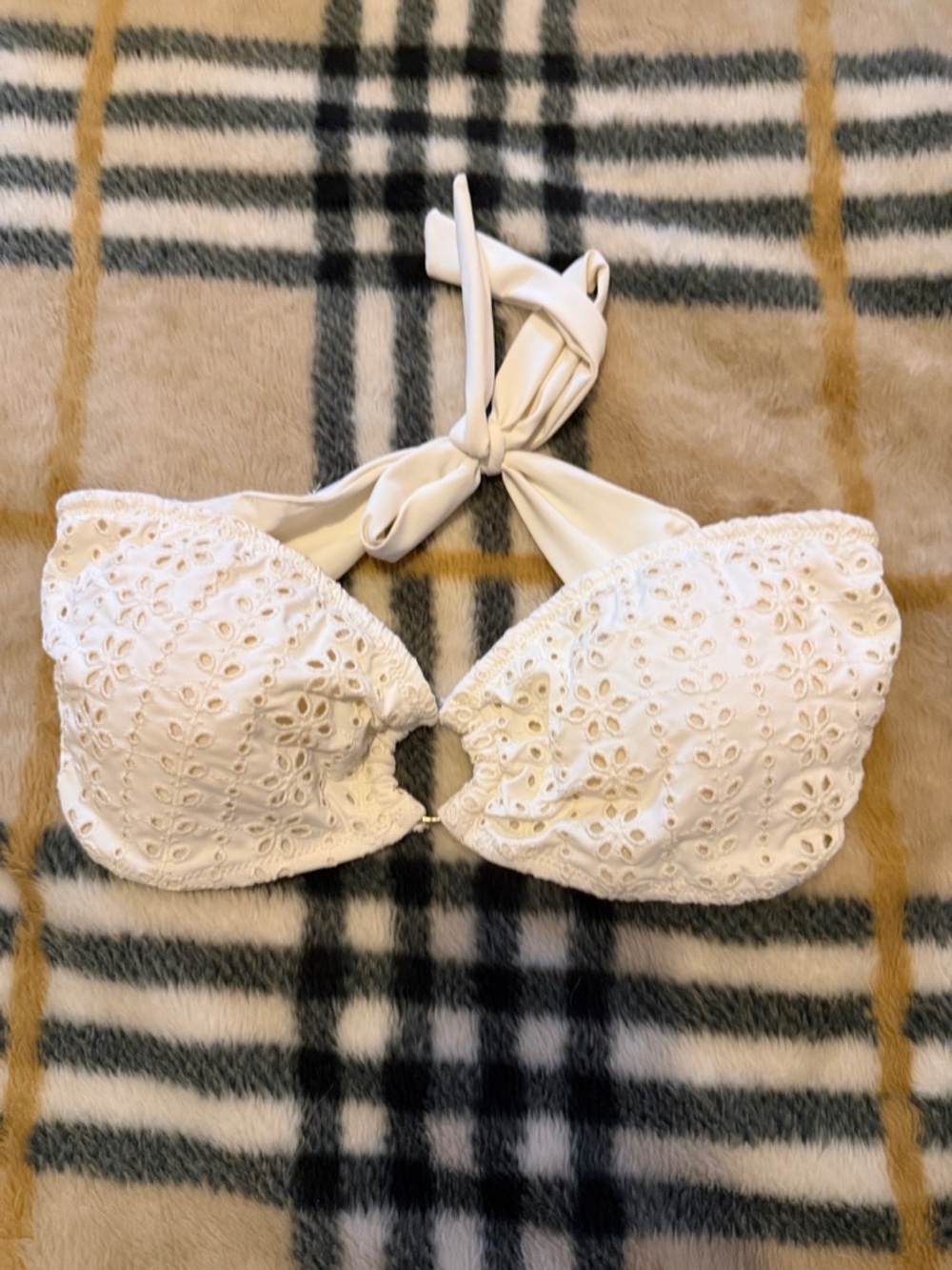 Primark White Eyelet Halter Bikini Top
